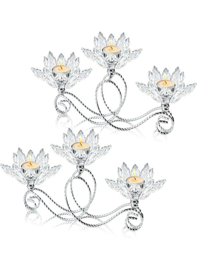 kehail 2Pcs Siver Kehail Crystal Metal Tea Light Candle Holder Set, 3-Arm Flower Shaped Crystal Votive Candlestick Holders for Table Centerpiece, Wedding Shower, Party and Home Decor - Image 1